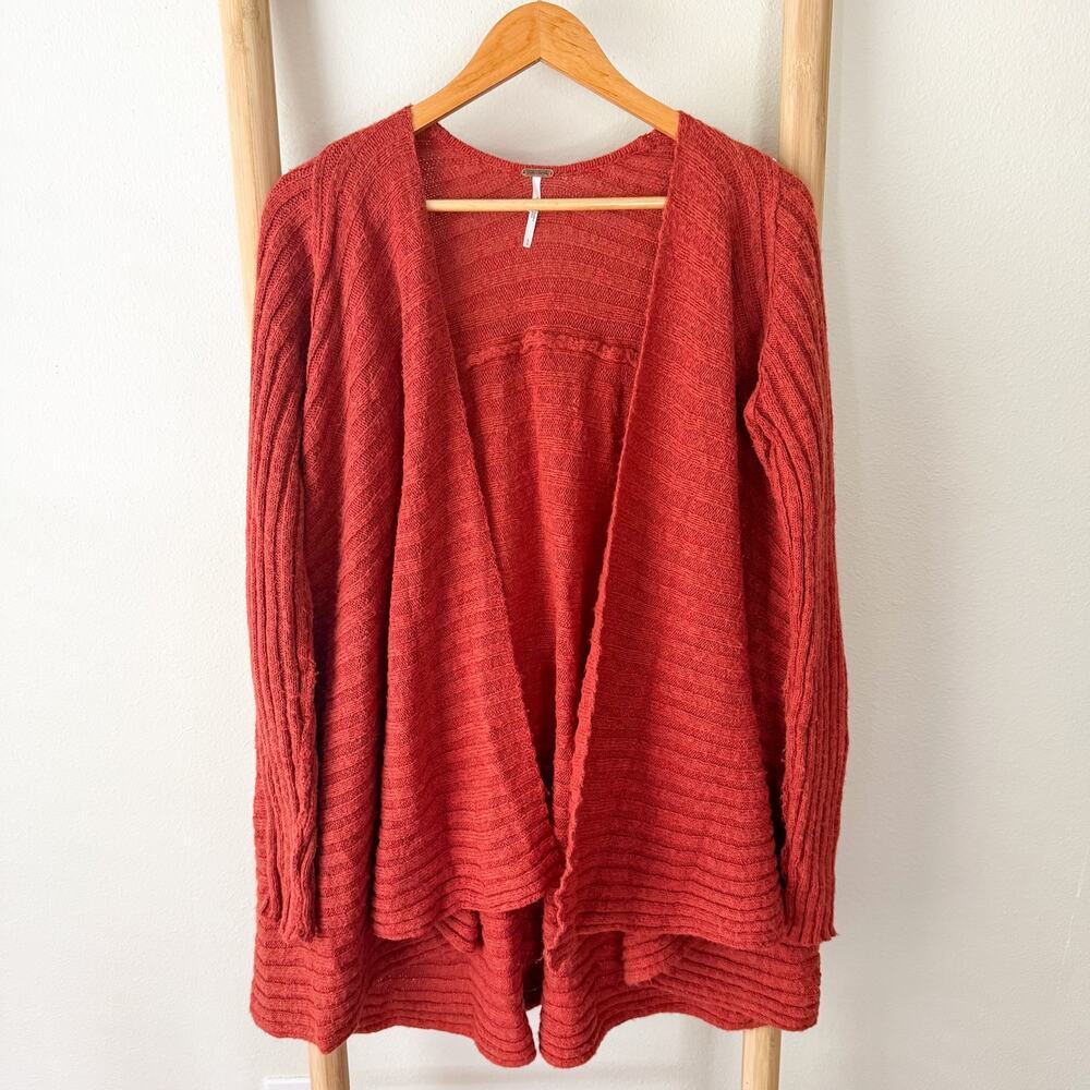 Free People Wool Blend Red Open Front Knit Cardigan Sweater Womens Small Boho